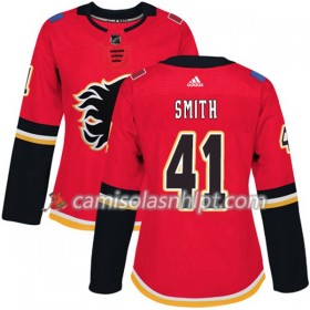 Camisola Calgary Flames Mike Smith 41 Adidas 2017-2018 Vermelho Authentic - Mulher